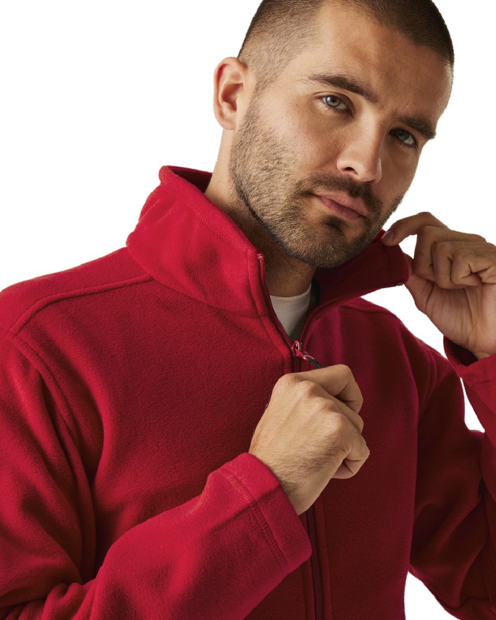Classic Red coloured Regatta Mens Micro Lightweight Full Zip Fleece on white background
