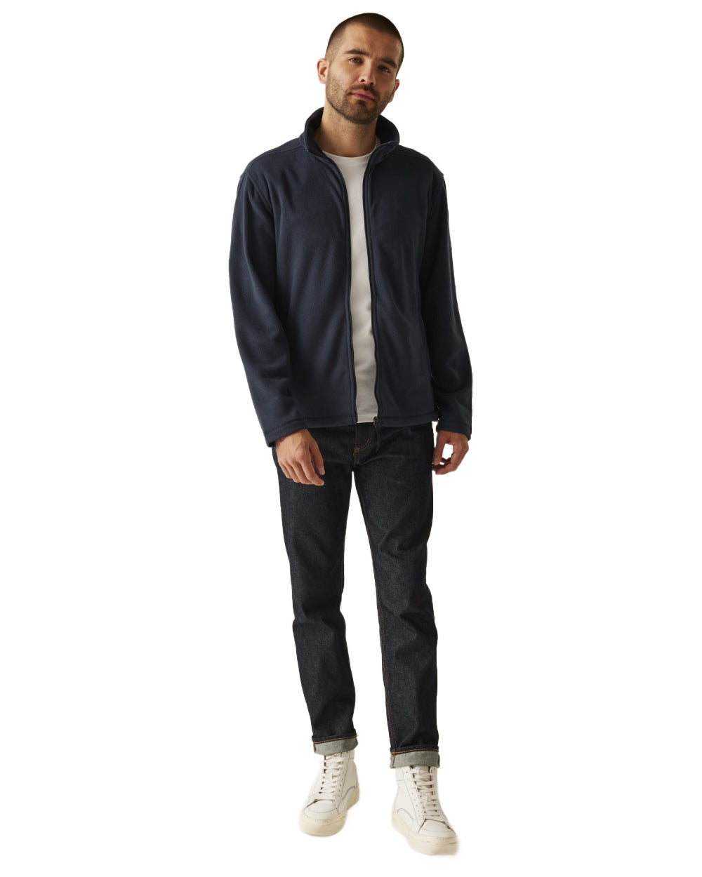 Dark Navy coloured Regatta Mens Micro Lightweight Full Zip Fleece on white background