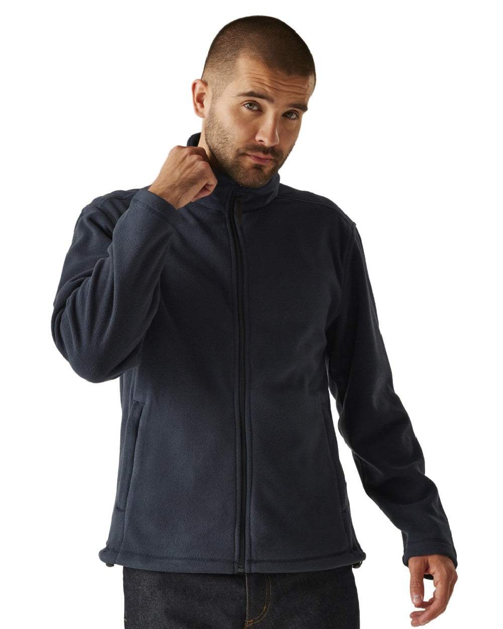 Dark Navy coloured Regatta Mens Micro Lightweight Full Zip Fleece on white background