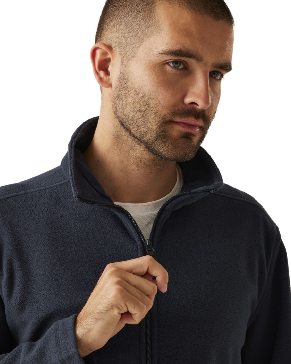 Dark Navy coloured Regatta Mens Micro Lightweight Full Zip Fleece on white background