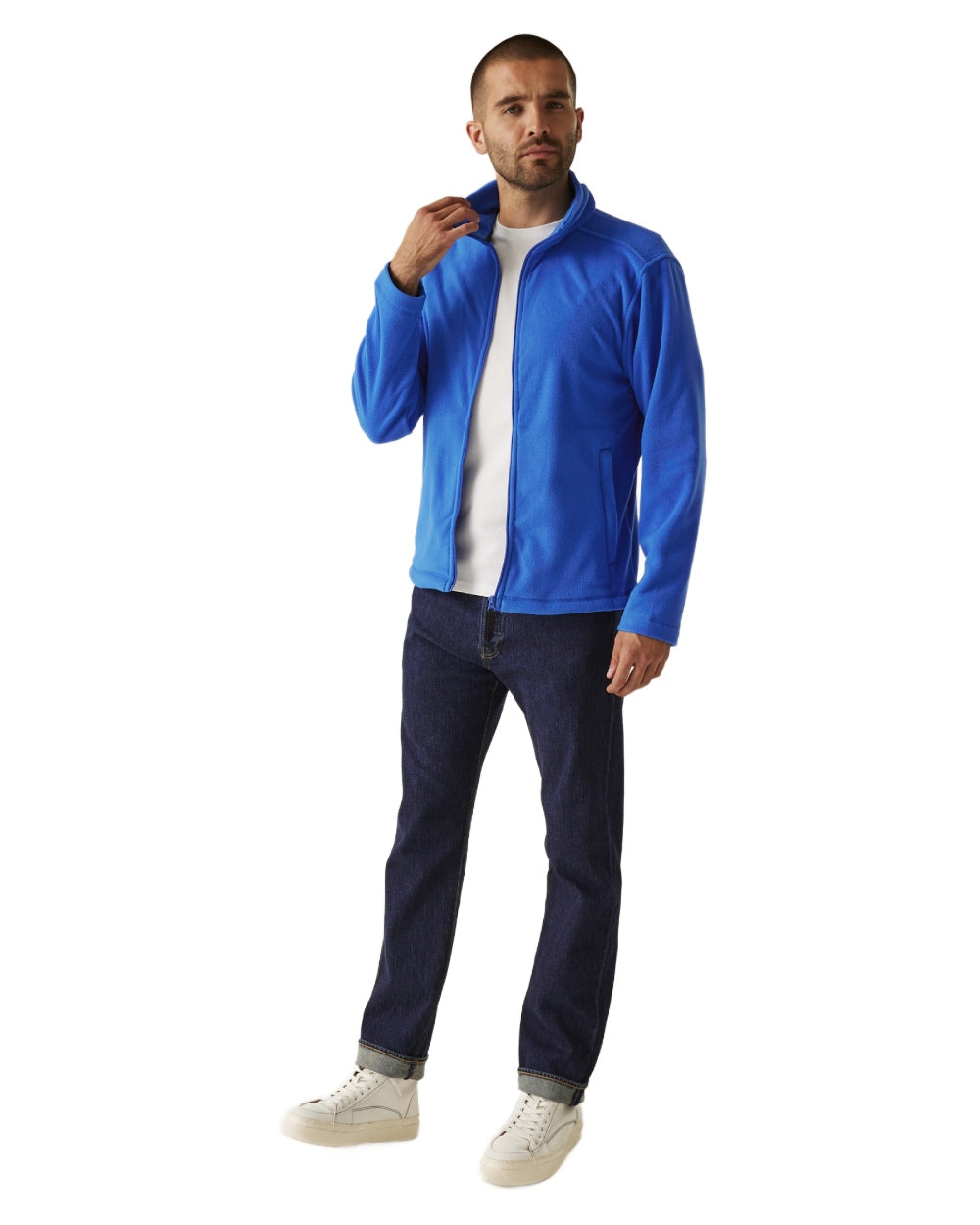 Oxford Blue coloured Regatta Mens Micro Lightweight Full Zip Fleece on white background