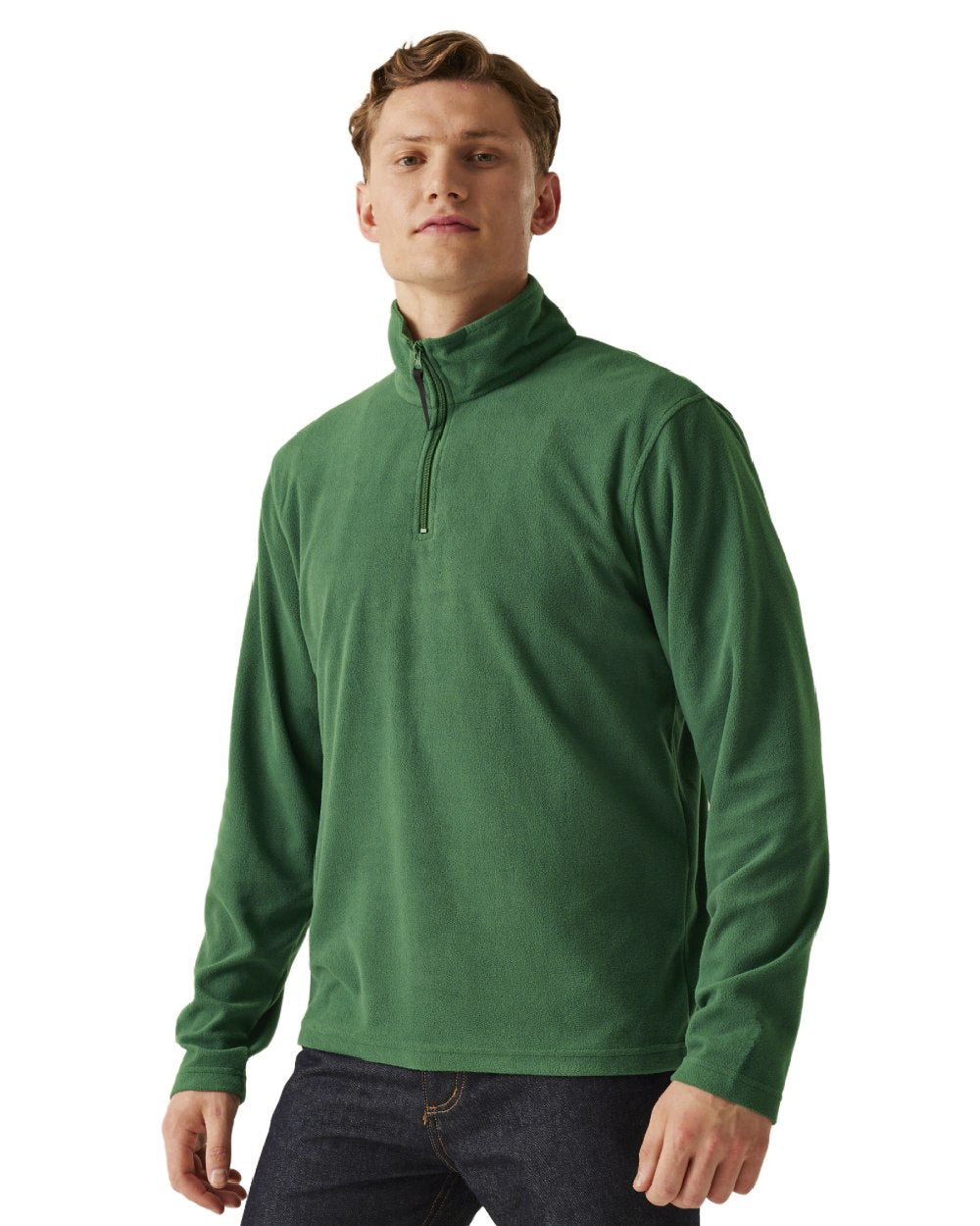 Bottle Green coloured Regatta Mens Micro Zip Neck Fleece on white background