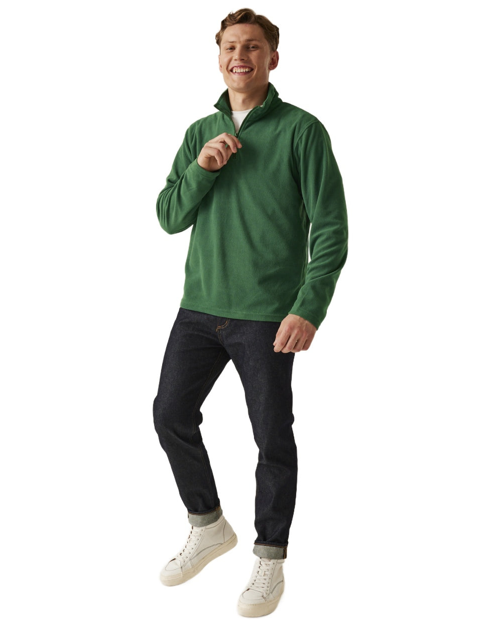 Bottle Green coloured Regatta Mens Micro Zip Neck Fleece on white background