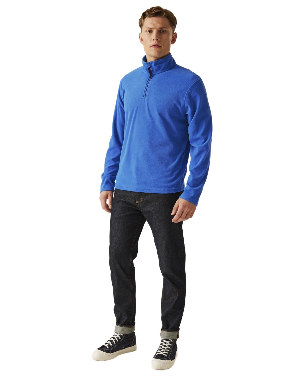 Oxford Blue coloured Regatta Mens Micro Zip Neck Fleece on white background