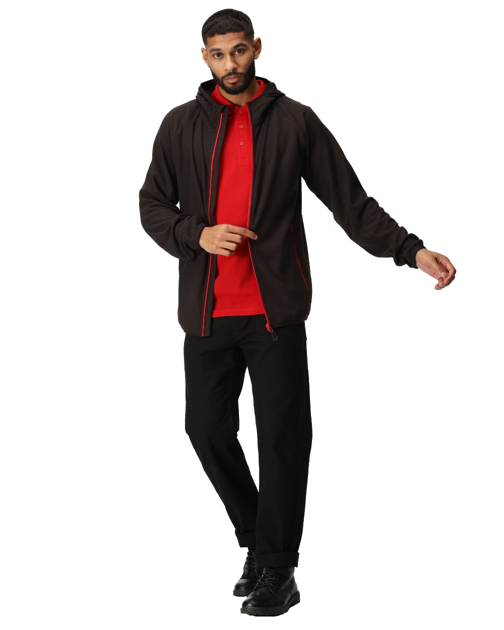 Black Classic Red coloured Regatta Mens Navigate Full-Zip Fleece Jacket on white background
