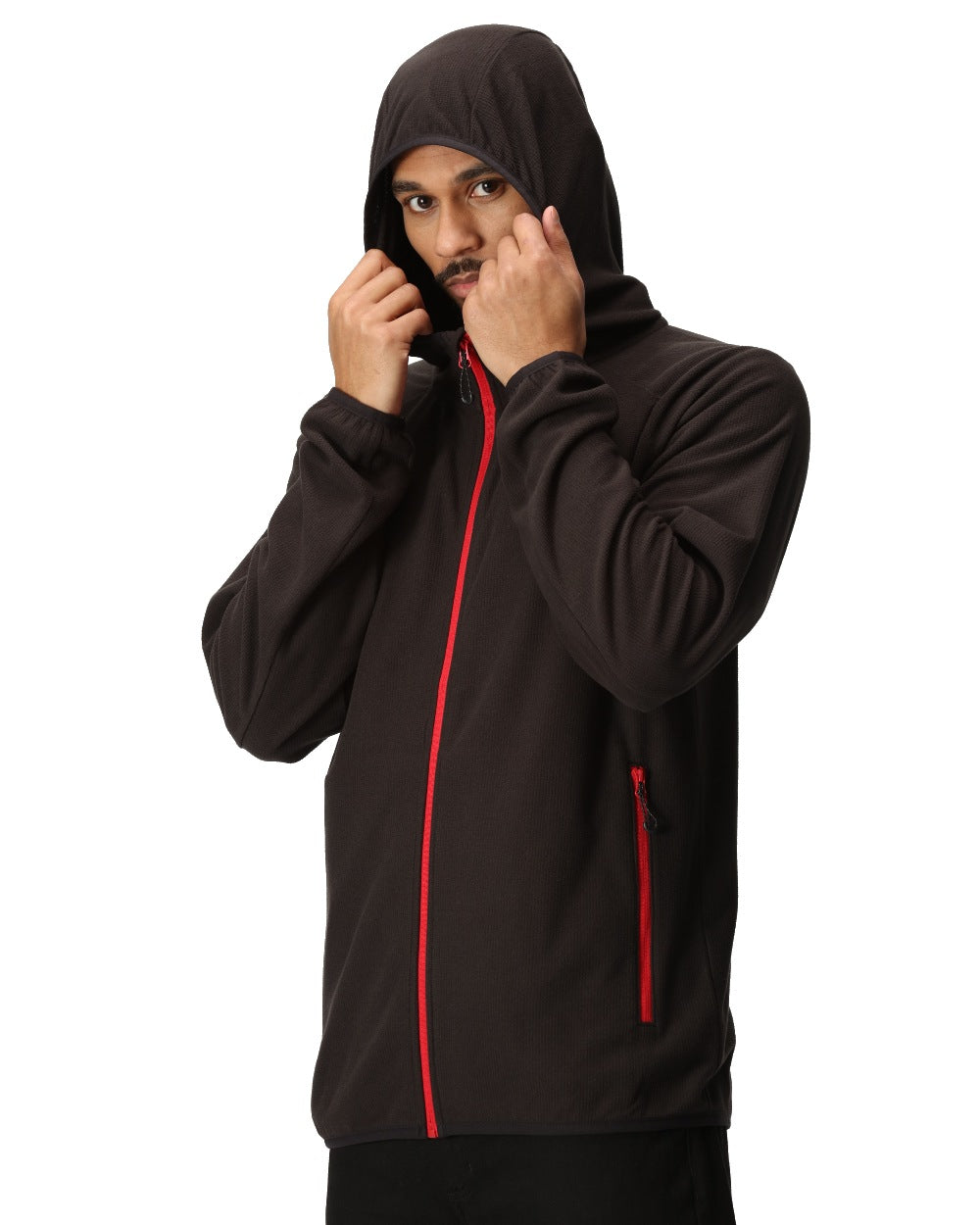 Black Classic Red coloured Regatta Mens Navigate Full-Zip Fleece Jacket on white background