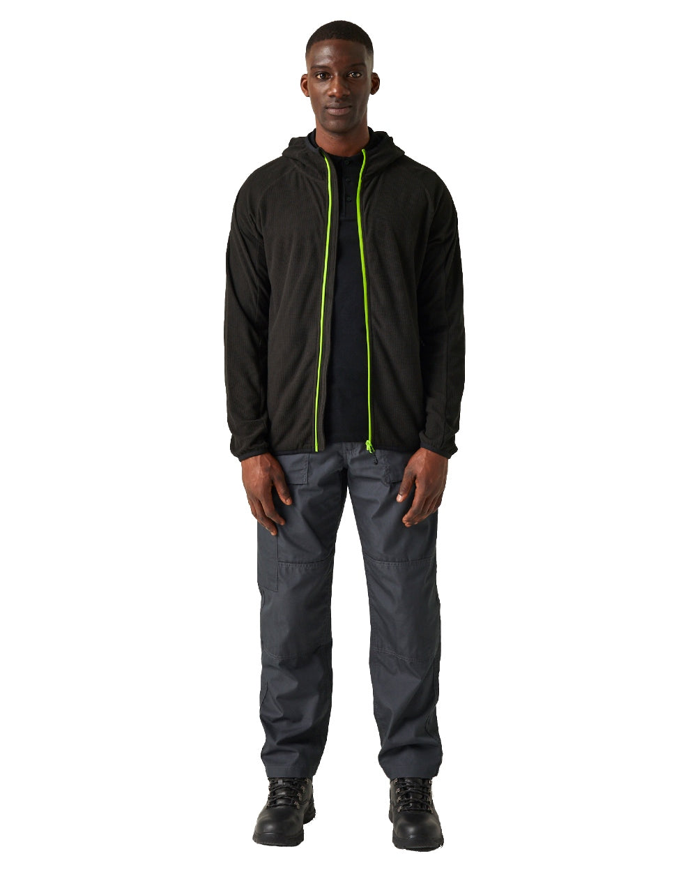 Black Lime Green coloured Regatta Mens Navigate Full-Zip Fleece Jacket on white background