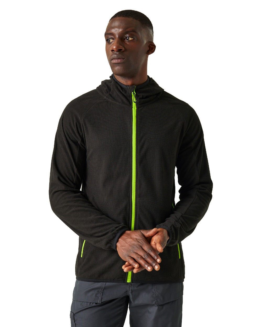 Black Lime Green coloured Regatta Mens Navigate Full-Zip Fleece Jacket on white background