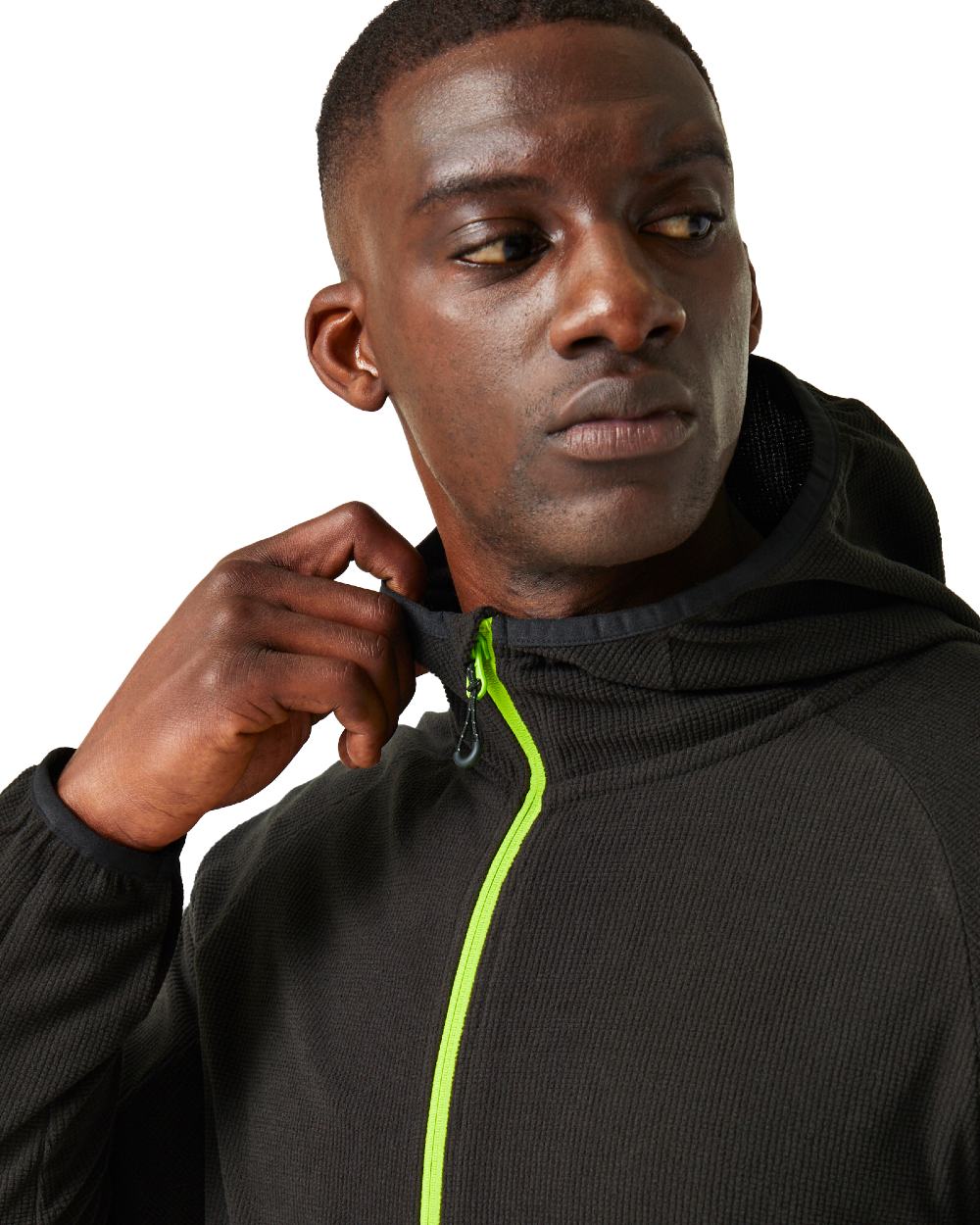 Black Lime Green coloured Regatta Mens Navigate Full-Zip Fleece Jacket on white background