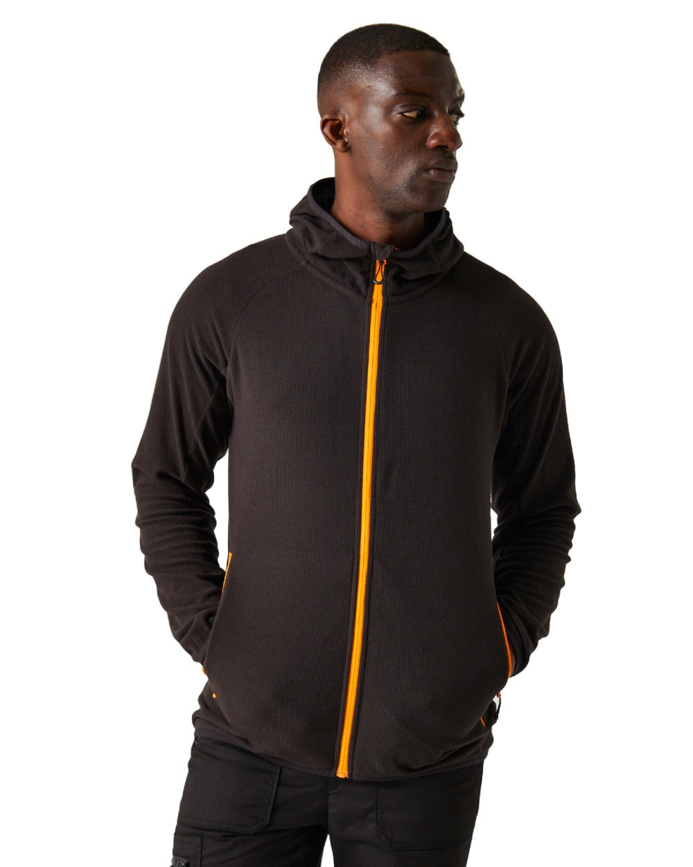 Black Orange Pop coloured Regatta Mens Navigate Full-Zip Fleece Jacket on white background