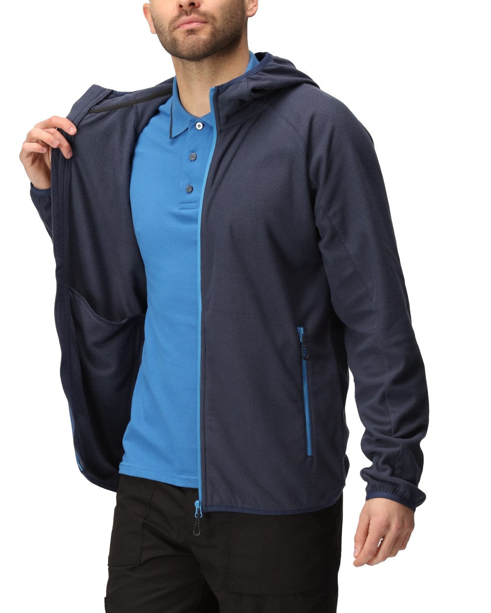 Navy French Blue coloured Regatta Mens Navigate Full-Zip Fleece Jacket on white background