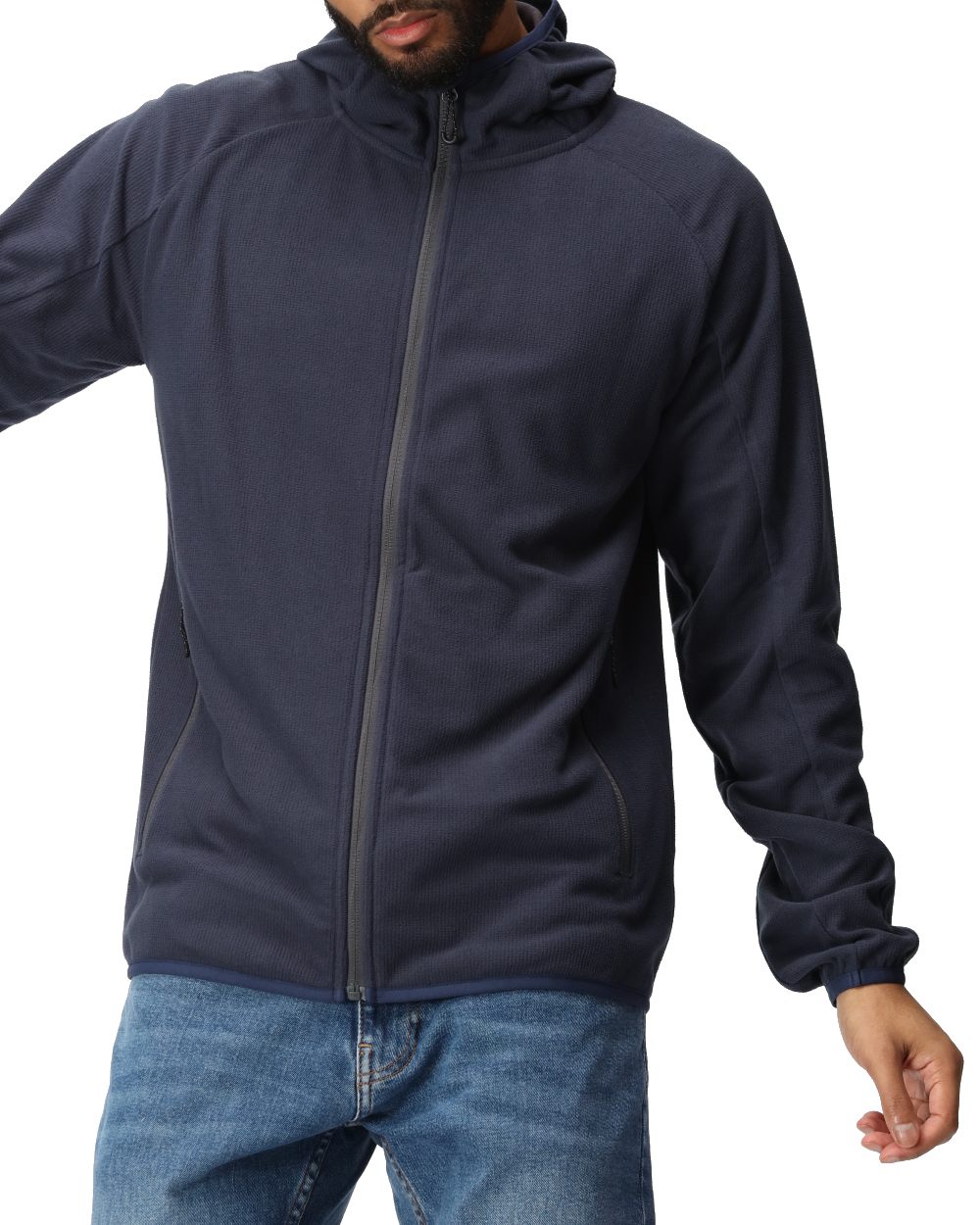 Navy Seal Grey coloured Regatta Mens Navigate Full-Zip Fleece Jacket on white background