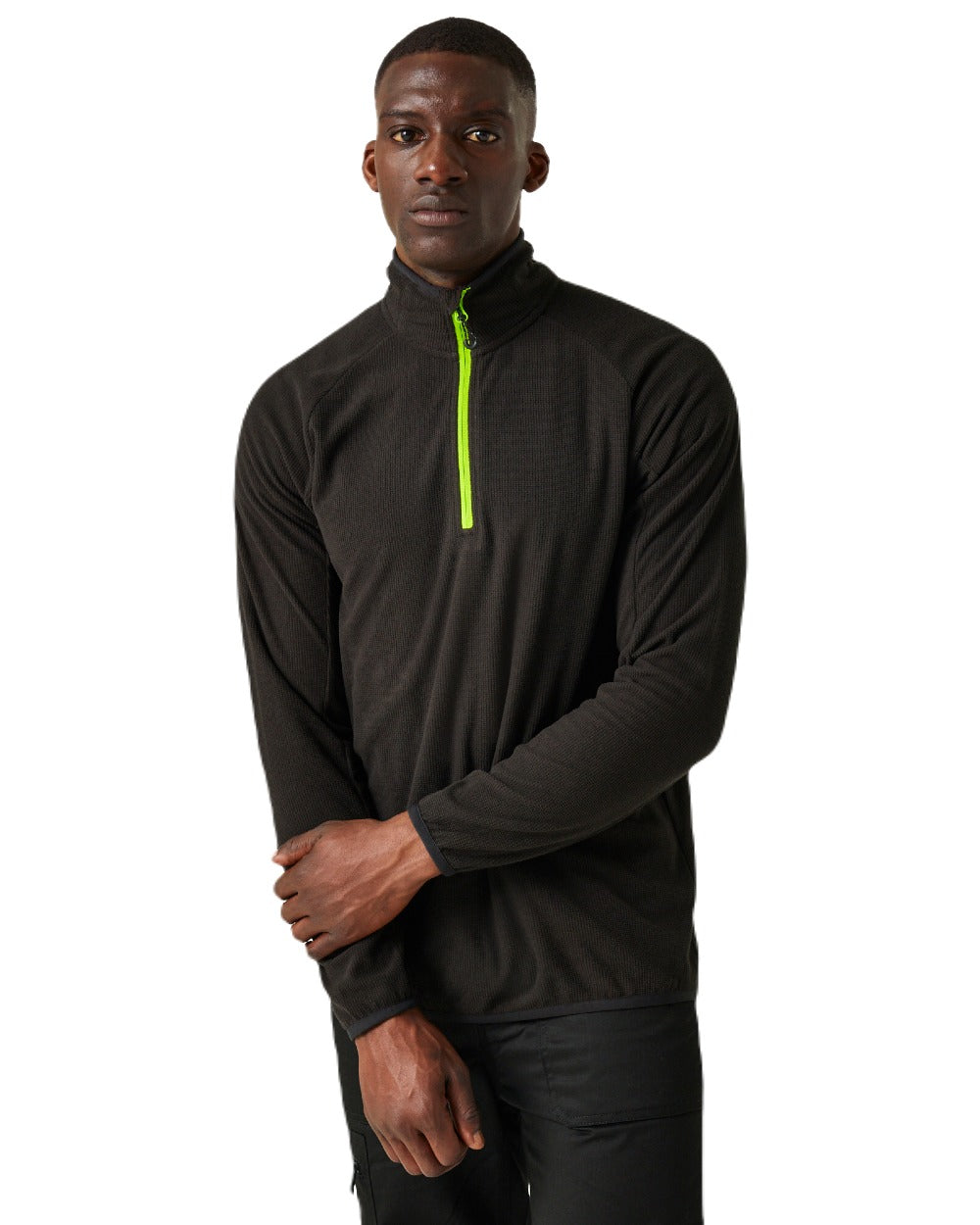 Black Lime Green coloured Regatta Mens Navigate Half-Zip Fleece on white background