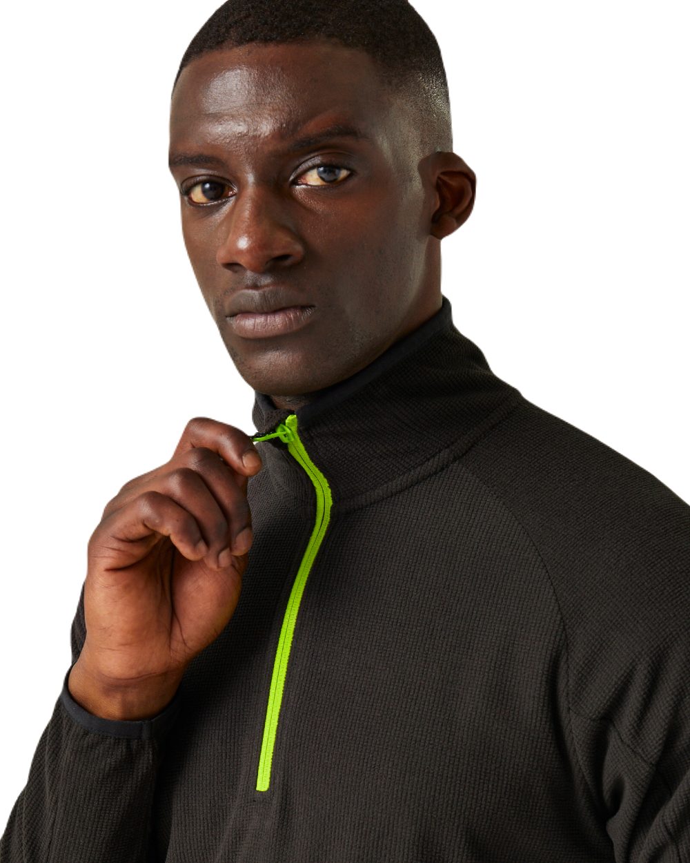 Black Lime Green coloured Regatta Mens Navigate Half-Zip Fleece on white background