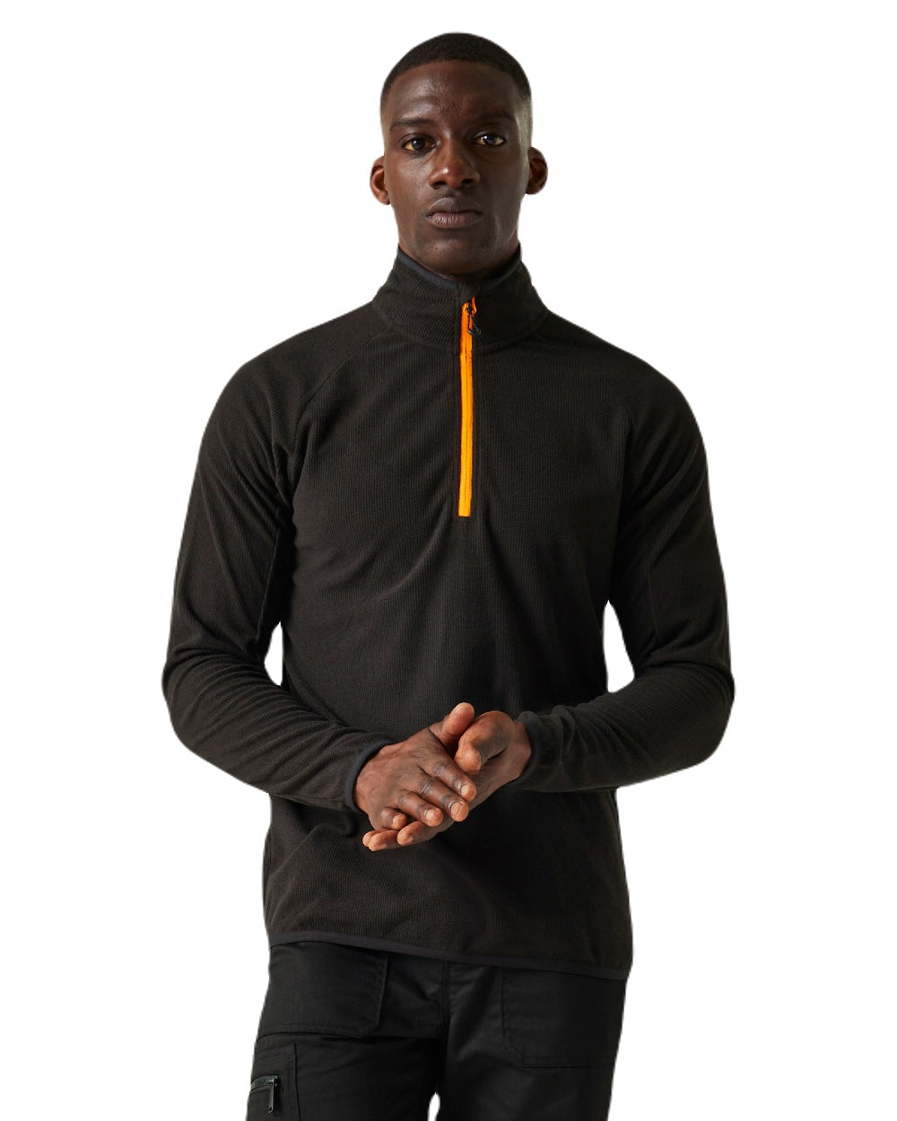 Black Orange Pop coloured Regatta Mens Navigate Half-Zip Fleece on white background