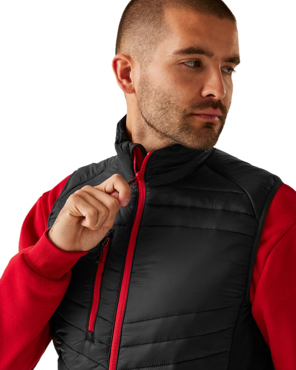 Black Classic Red coloured Regatta Mens Navigate Hybrid Bodywarmer on white background