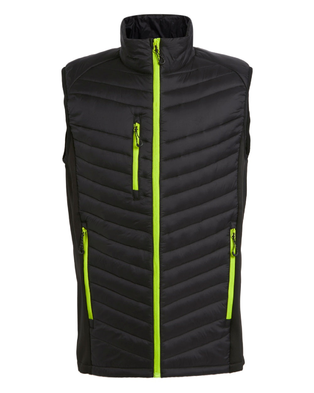 Black Lime Green coloured Regatta Mens Navigate Hybrid Bodywarmer on white background
