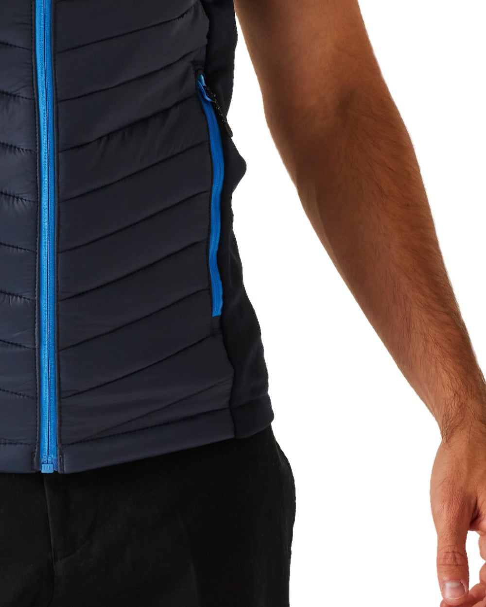 Navy French Blue coloured Regatta Mens Navigate Hybrid Bodywarmer on white background