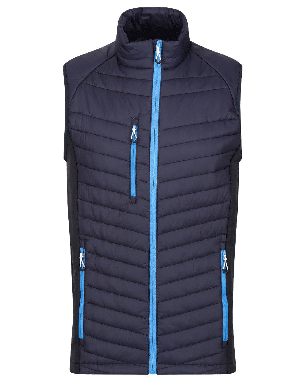 Navy French Blue coloured Regatta Mens Navigate Hybrid Bodywarmer on white background
