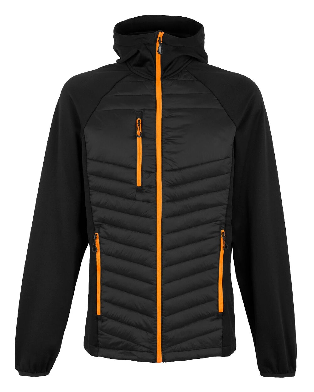 Black Orange Pop coloured Regatta Mens Navigate Hybrid Jacket on white background