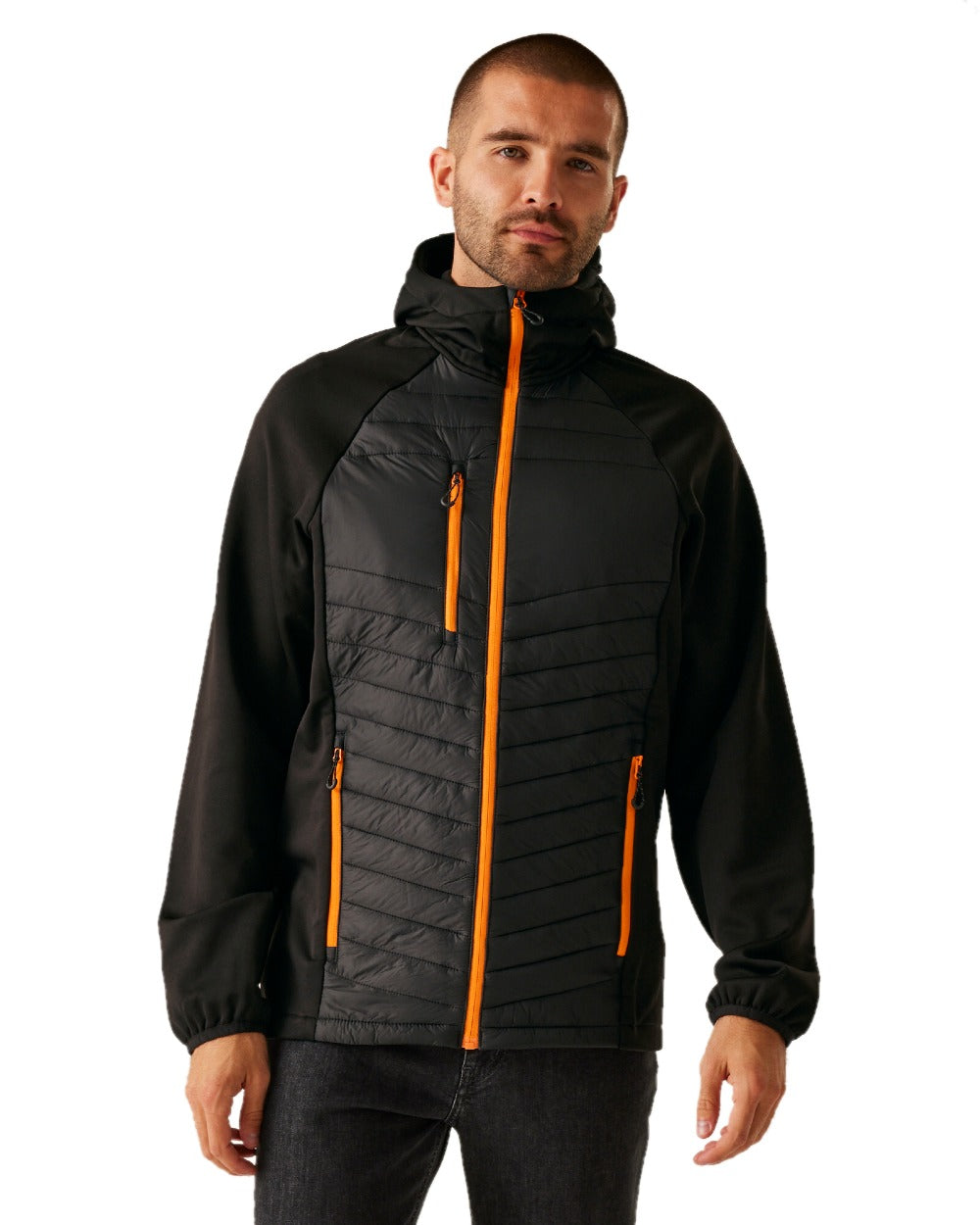 Black Orange Pop coloured Regatta Mens Navigate Hybrid Jacket on white background