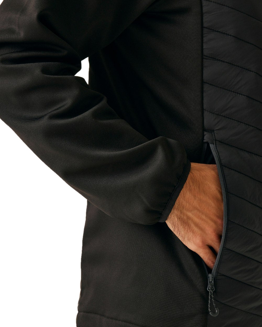 Black Seal Grey coloured Regatta Mens Navigate Hybrid Jacket on white background