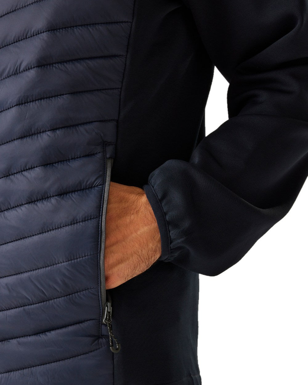 Navy French Blue coloured Regatta Mens Navigate Hybrid Jacket on white background