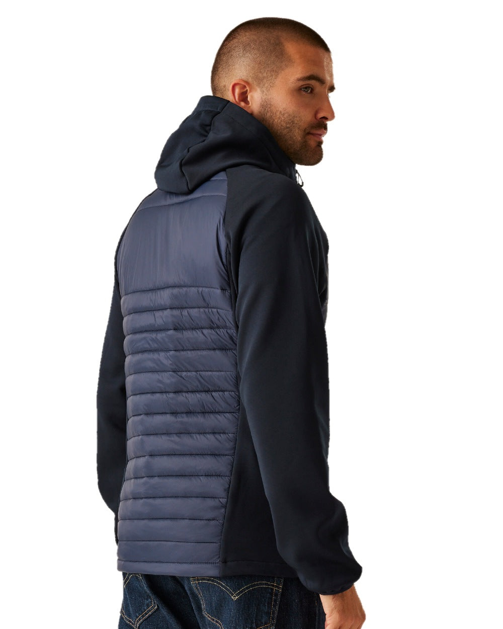 Navy Seal Grey coloured Regatta Mens Navigate Hybrid Jacket on white background