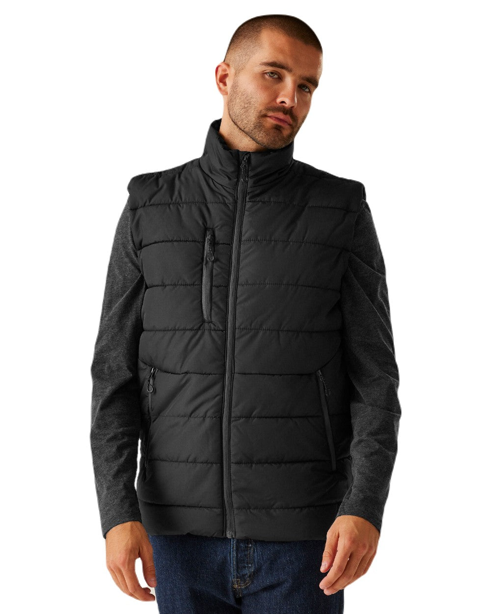 Black Seal Grey coloured Regatta Mens Navigate Thermal Bodywarmer on white background