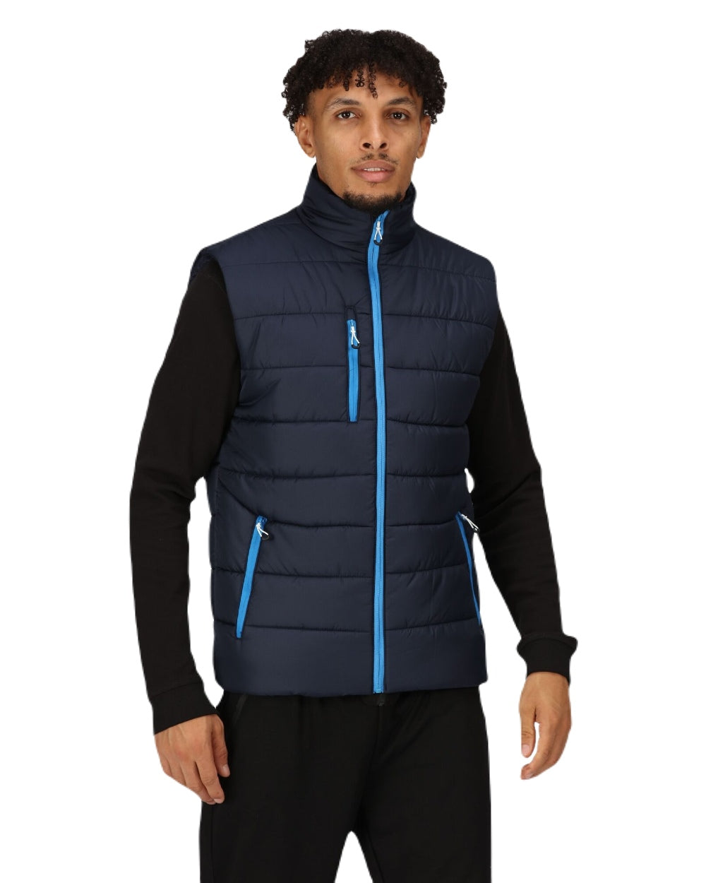 Navy French Blue coloured Regatta Mens Navigate Thermal Bodywarmer on white background