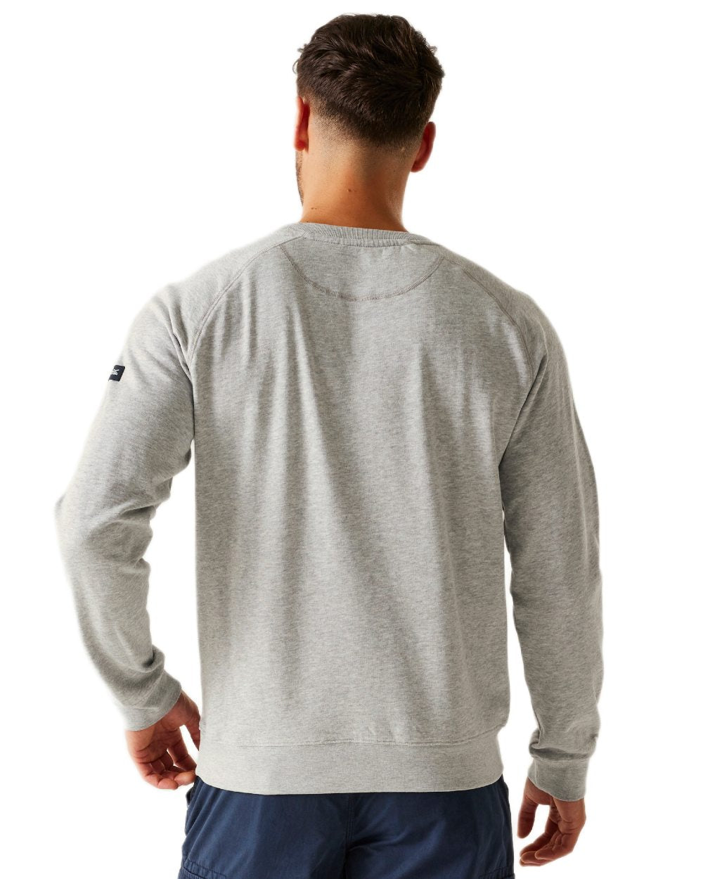 Grey Marl Linear Mountain Coloured Regatta Mens Nithsdale Crewneck Sweatshirt on white background