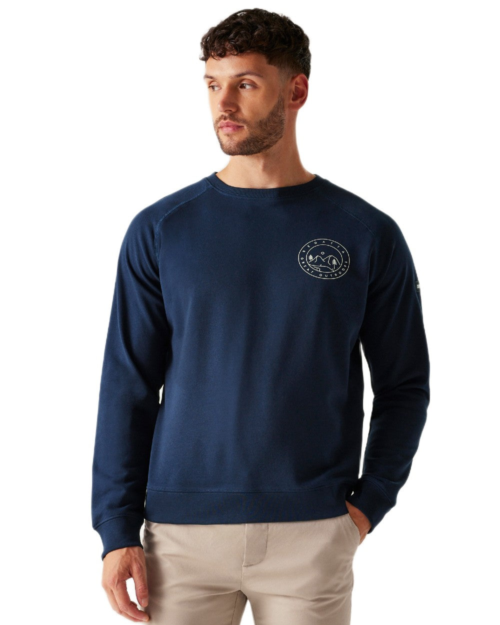 Navy For Every Adventure Coloured Regatta Mens Nithsdale Crewneck Sweatshirt on white background