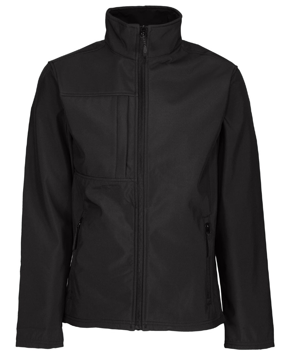 Black coloured Regatta Mens Octagon II Printable 3 Layer Membrane Softshell Jacket on white background