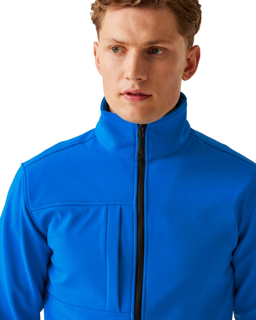 Oxford Blue Black coloured Regatta Mens Octagon II Printable 3 Layer Membrane Softshell Jacket on white background