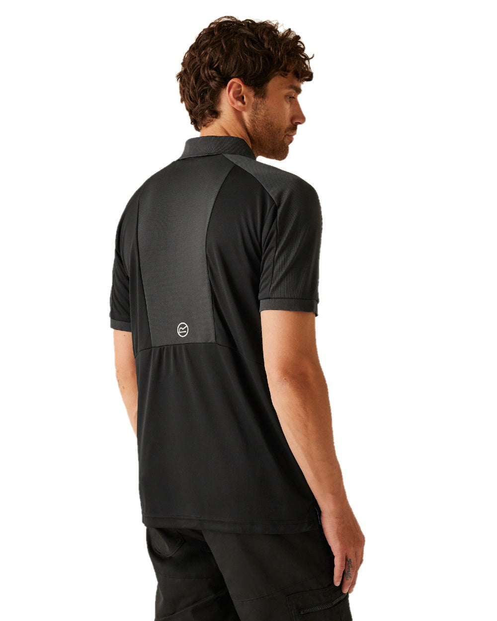 Black coloured Regatta Mens Offensive Moisture Wicking Polo Shirt on white background