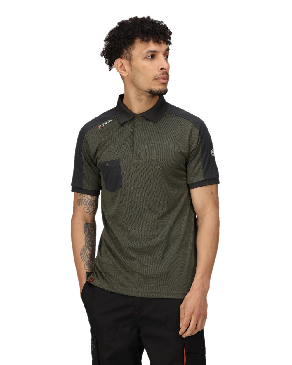 Dark Khaki coloured Regatta Mens Offensive Moisture Wicking Polo Shirt on white background