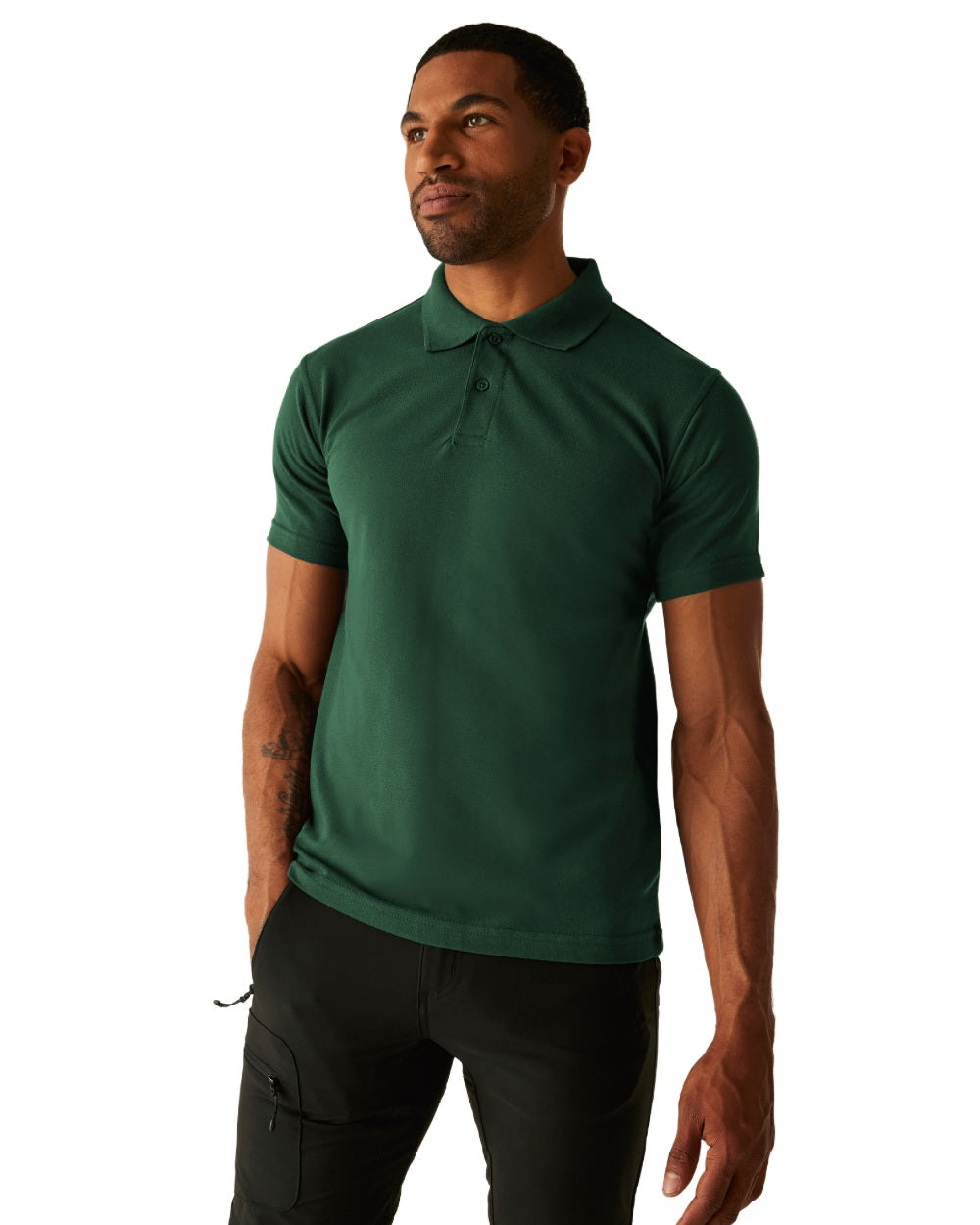 Bottle Green coloured Regatta Mens Pro 50/50 Pique Polo T-Shirt on white background