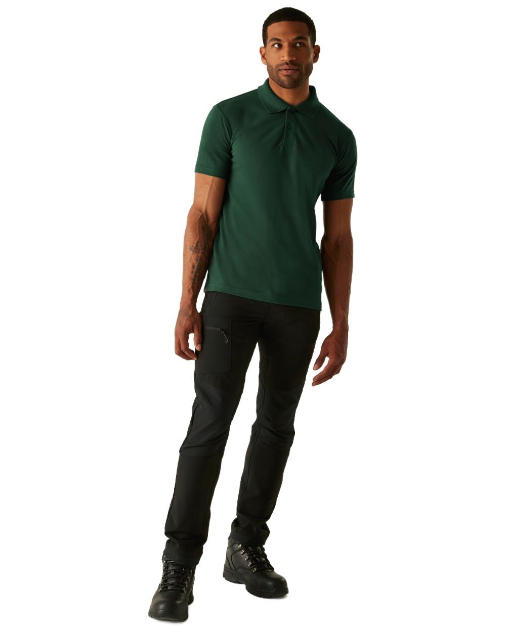Bottle Green coloured Regatta Mens Pro 50/50 Pique Polo T-Shirt on white background