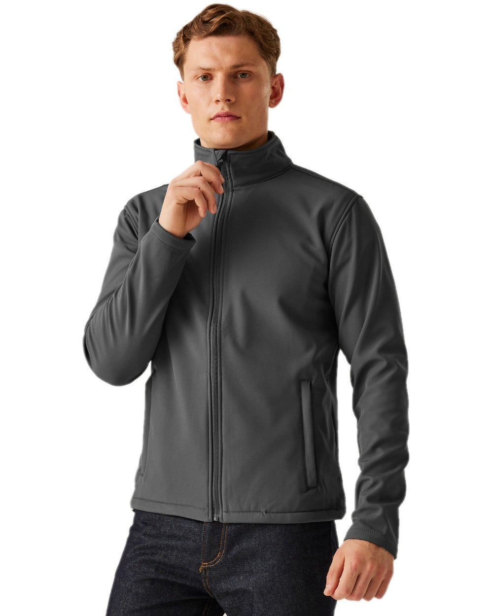 Seal Grey coloured Regatta Mens Reid Softshell Jacket on white background