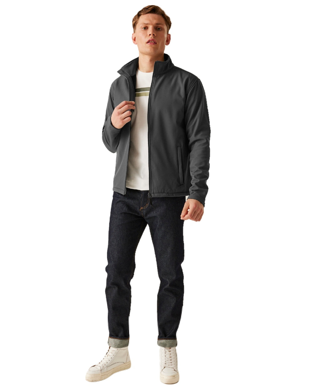 Seal Grey coloured Regatta Mens Reid Softshell Jacket on white background