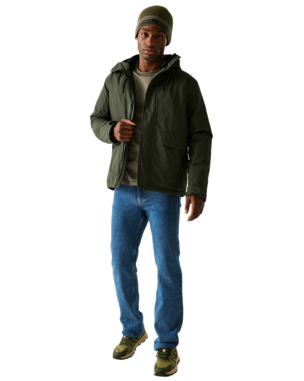 Dark Khaki Coloured Regatta Mens Sterlings Waterproof Insulated Jacket on white background