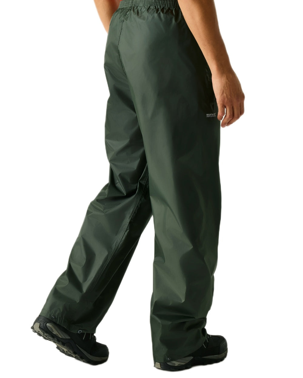 Dark Olive Coloured Regatta Mens Stormbreak Waterproof Overtrousers on white background