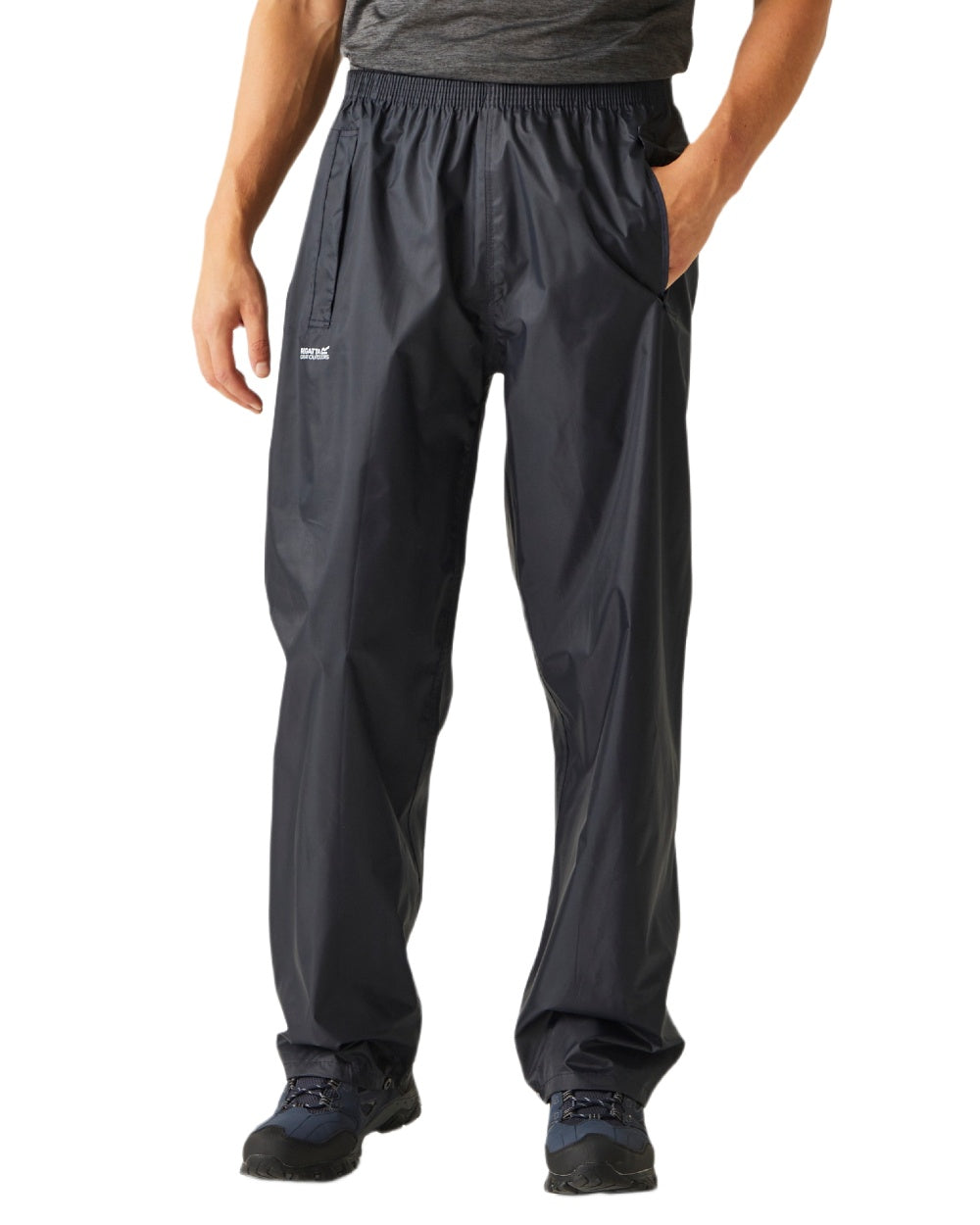 Navy Coloured Regatta Mens Stormbreak Waterproof Overtrousers on white background