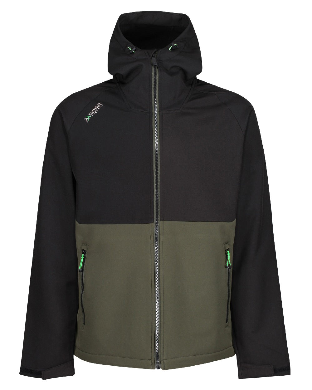 Dark Khaki Black coloured Regatta Mens Surrender Softshell Jacket on white background
