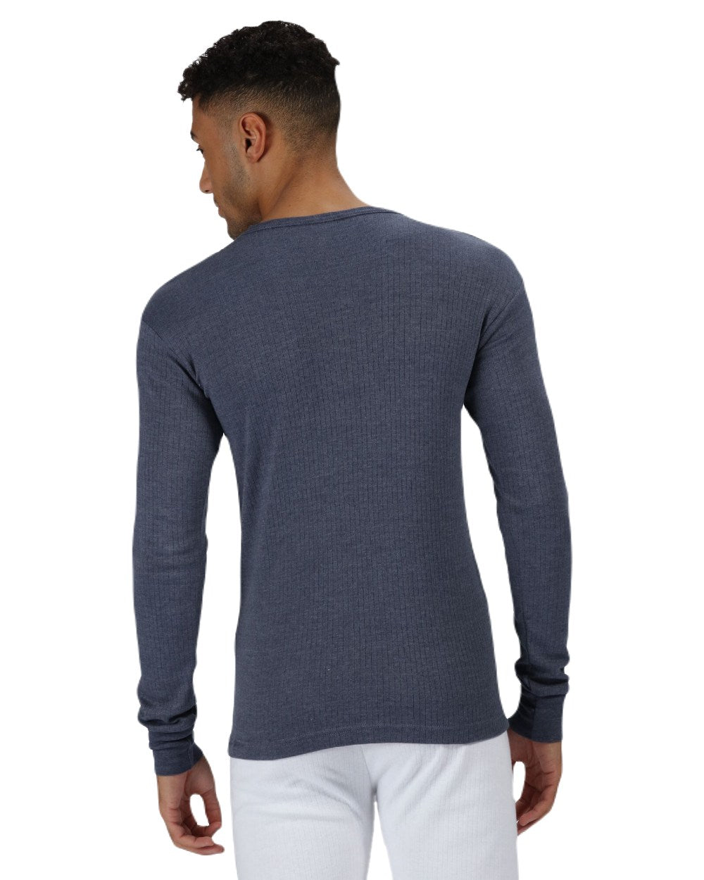 Denim Blue coloured Regatta Mens Thermal Long Sleeve Vest on white background