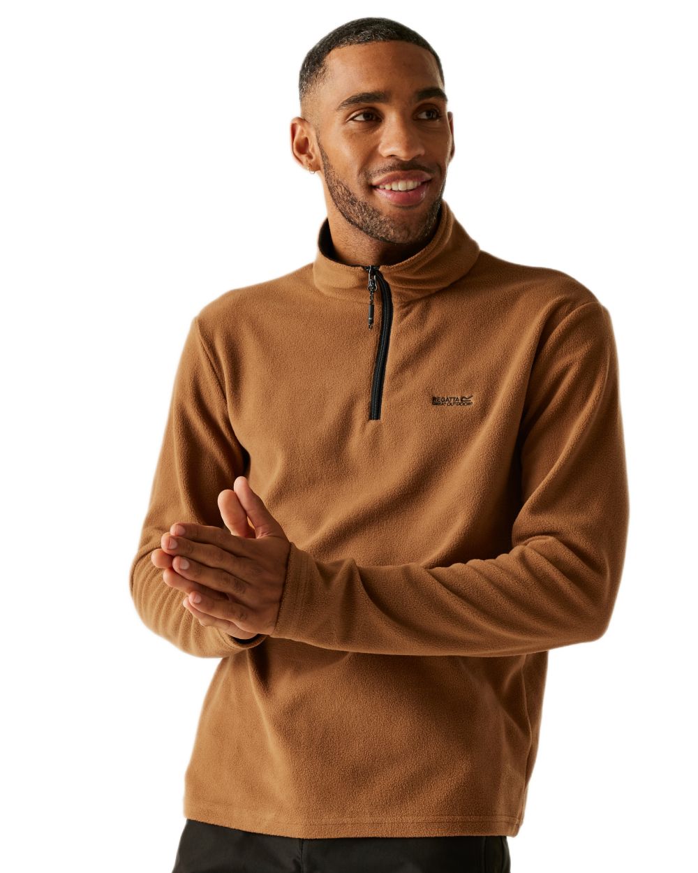 Nut Brown Coloured Regatta Mens Thompson Lightweight Half Zip Fleece on white background