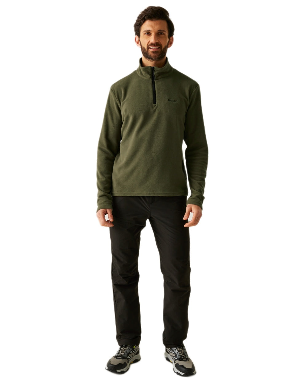 Olive Night Coloured Regatta Mens Thompson Lightweight Half Zip Fleece on white background
