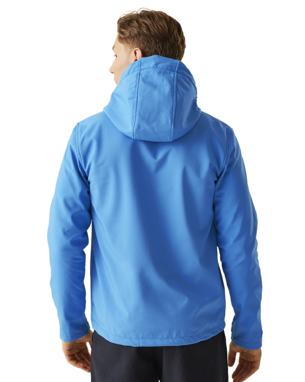 French Blue Navy coloured Regatta Mens Venturer 3 Layer Printable Hooded Softshell Jacket on white background