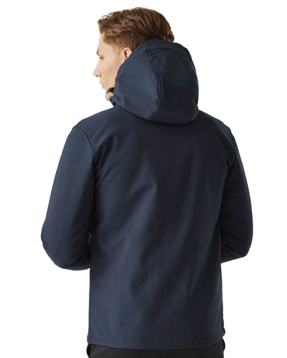 Navy coloured Regatta Mens Venturer 3 Layer Printable Hooded Softshell Jacket on white background