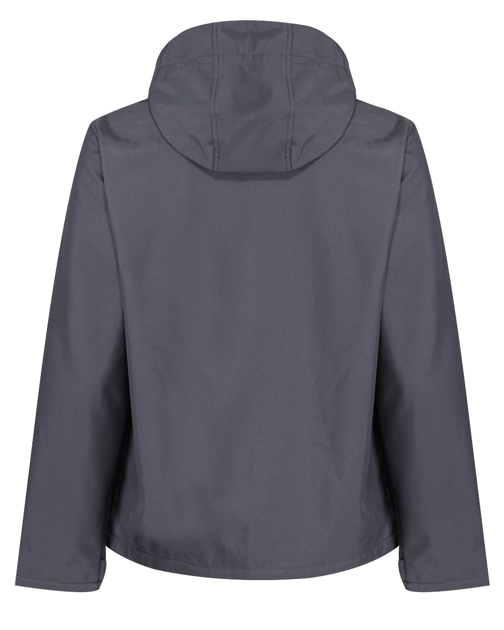 Seal Grey Black coloured Regatta Mens Venturer 3 Layer Printable Hooded Softshell Jacket on white background